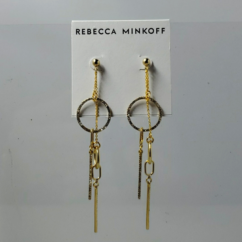 Rebecca Minkoff Gold Crystal Drop Earrings - Picture 1 of 3